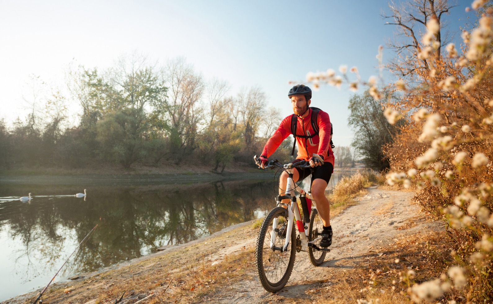FINALdetermined young man riding mountain bike on a footpath along the or picture id1066319606