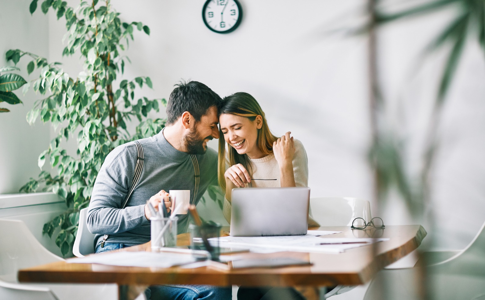 couple working laptop office home business happy love picture id1205507435